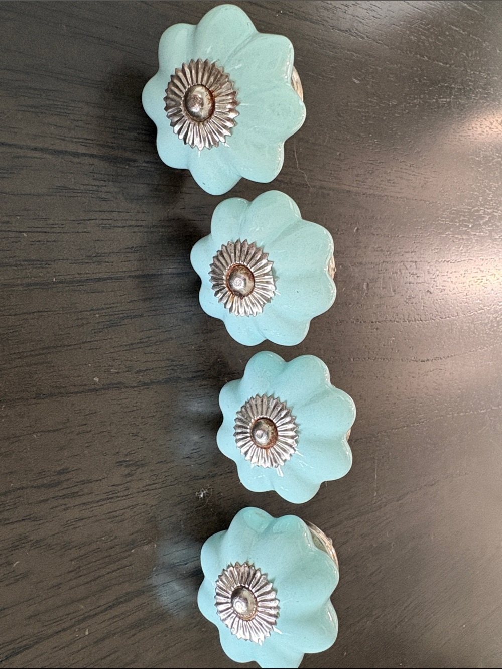 Set of 4 Floral Mint Ceramic Drawer Knobs